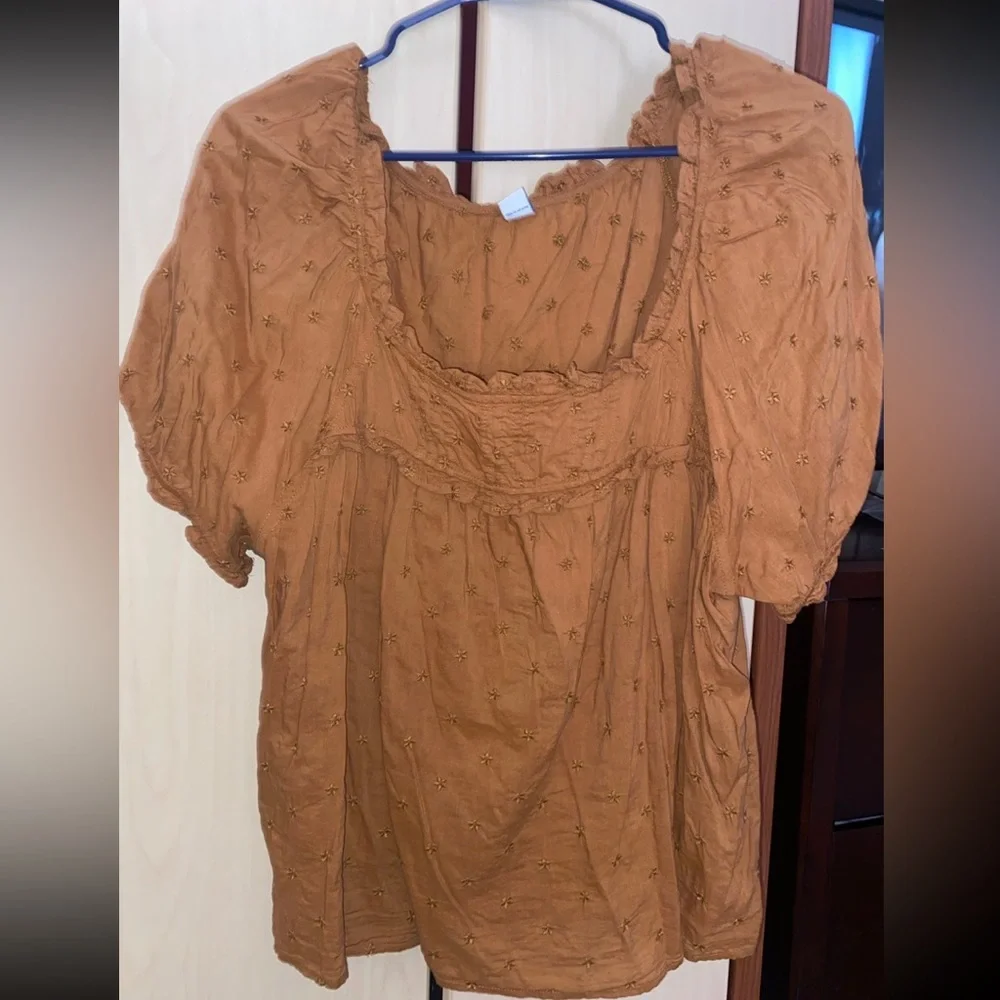 Old Navy Brown Swiss Dot Square Neck Puff Sleeve Blouse Women’s L